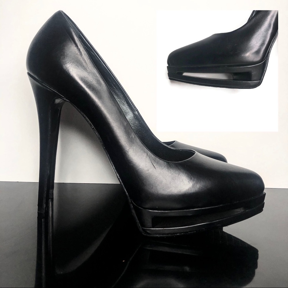 LESILLA Leather Platform Heels Black Sexy Italy 8